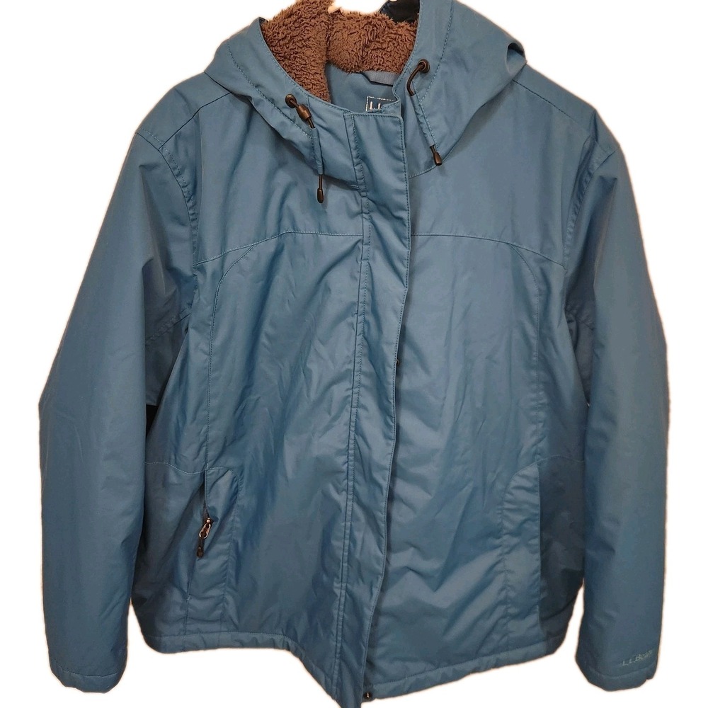 L.L. Bean Jacket Women's 3X Blue Turquoise Sherpa Lined Coat Parka Hooded Zip Up
